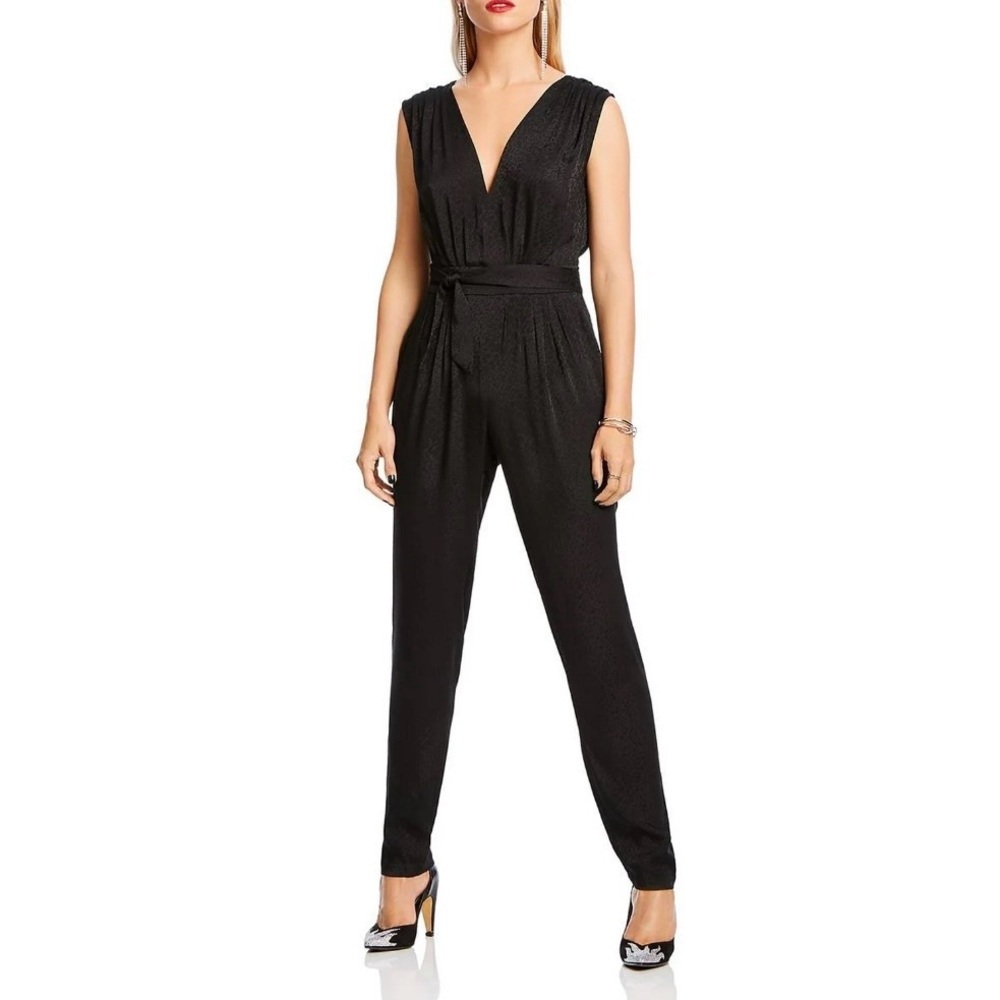 NWT LINI ‘Fiona’ Tie-Waist Animal Print Satin Jumpsuit in Black Size 8